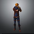 3D Fantasy Character With Orange Hair Red Coat Blue Pants And Creature Inspired Weapon