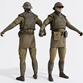 Military Game Movie Character in Uniform with Goggles Backpack and Standing Pose Double View 3d model