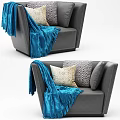 Stylish Modern Accent Chair with Decorative Pillows Soft Throw Blanket and Green Gray Color Options