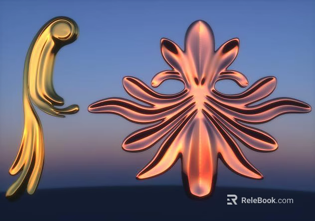Golden Human Figure And Orange Floral Carvings Against Blue Orange Gradient Sky 3d model 