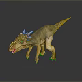 Detailed Dinosaur Model With Spiked Head And Colorful Skin On Gray Background With Reflective Surface
