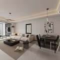 Modern Living Dining Room Interior With Beige Sofa Black Chairs And Artwork