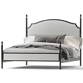 Elegant Double Bed With Metal Frame Upholstered Headboard And Gray Bedding 3d model