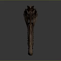Ancient Dinosaur Skull Fossil With Sharp Teeth And Horn Structure On Dark Background
