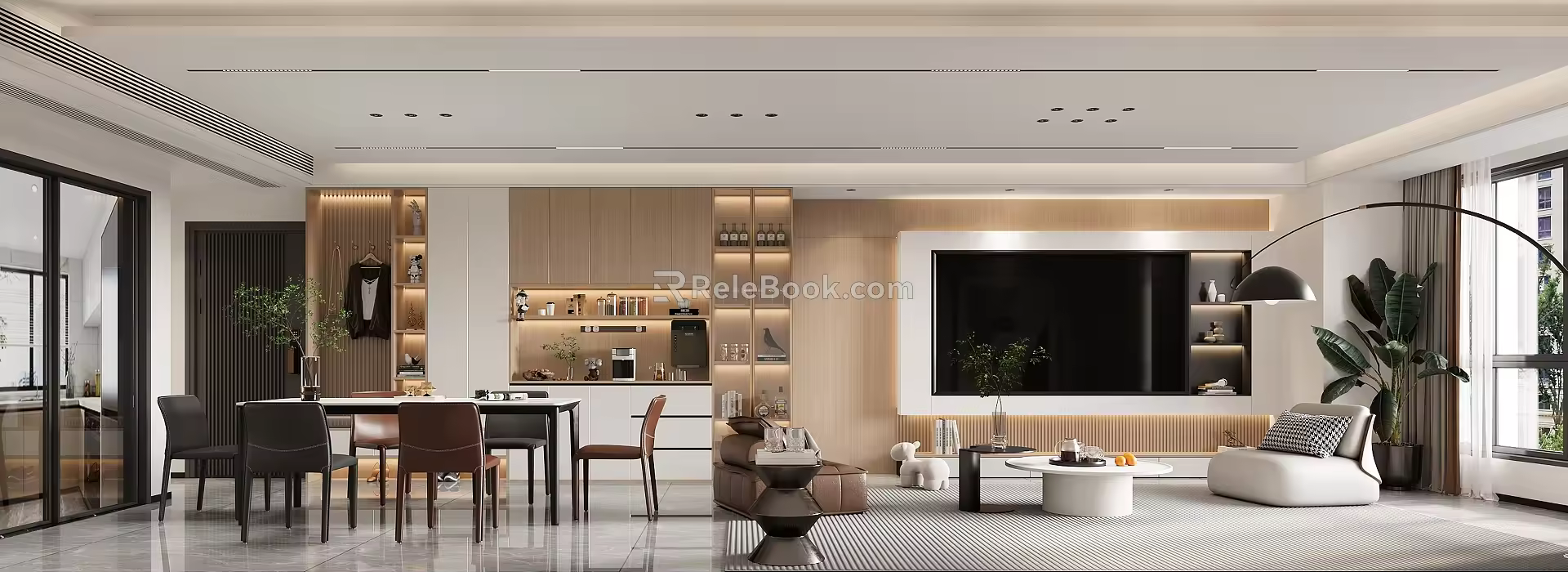Modern simple guest restaurant without main lamp design 3d model