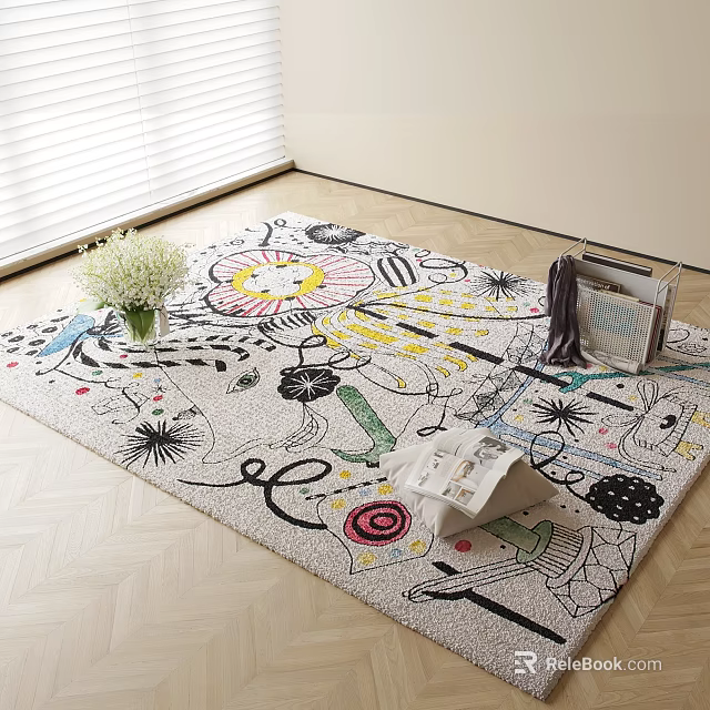 Stylish Square Rug With Colorful Artistic Patterns For Living Room Home Decor 3d model 