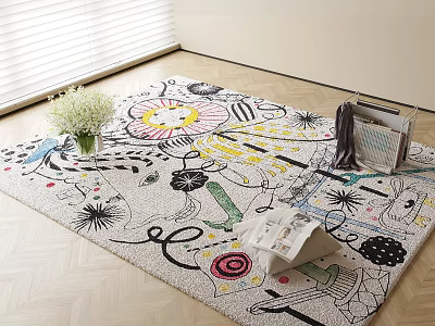 Stylish Square Rug With Colorful Artistic Patterns For Living Room Home Decor 3d model