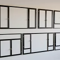 Stylish Black Framed Casement Windows With Various Sizes And Designs Wall 3d model