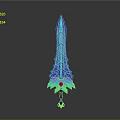 3D Rendered Sword With Purple Green Geometric Structure And Green Gemstone Base