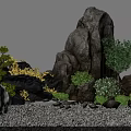 Japanese Dry Landscape Garden Design With Large Rocks Green Plants Yellow Foliage And Small Pebbles