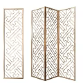 Modern Folding Room Dividers With Laser Cut Geometric Patterns And Metal Frames 3d model