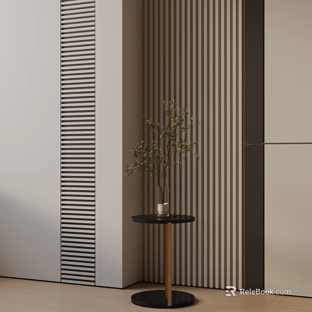 Modern Elegant Round Side Table With Green Plant On Striped Background 3d model