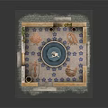Elegant Garden Ornament with Central Fountain Statue Stone Arches and Paved Patterns