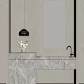 Modern Elegant Marble Washbasin with Pendant Light Cabinet and Vase