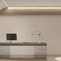 Modern Study Interior With Built In Shelves Desk Computer And Chair 3d model