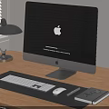 iMac Desktop Computer on Wooden Desk with Keyboard Mouse Desk Lamp Notebook and Eyeglasses