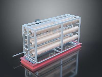 Industrial Equipment With Metal Frame And Multiple Cylindrical Components On Red Base 3d model