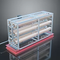Industrial Equipment With Metal Frame And Multiple Cylindrical Components On Red Base
