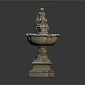 Classical Stone Carved Fountain With Statue On Top And Pedestal Base