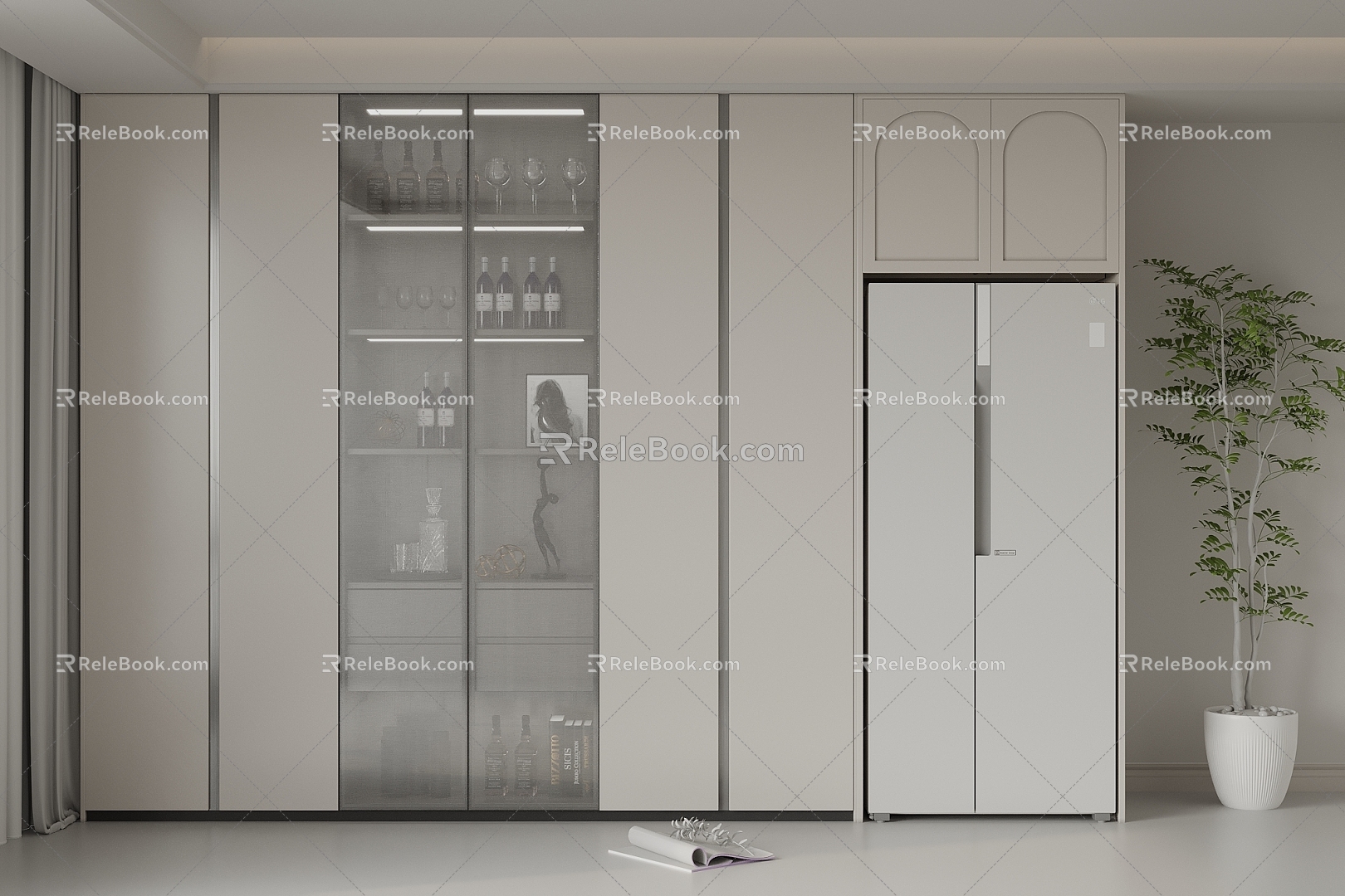 Modern Cream Style Wine Cabinet Sideboard Refrigerator Cabinet Wine Bottle Wine Glass 3d model