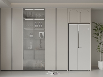 Modern Cream Style Wine Cabinet Sideboard Refrigerator Cabinet Wine Bottle Wine Glass 3d model