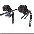 Mechanical Robotic Devices With Chains Cannons And Red Emblems On Metallic Structure 3d model