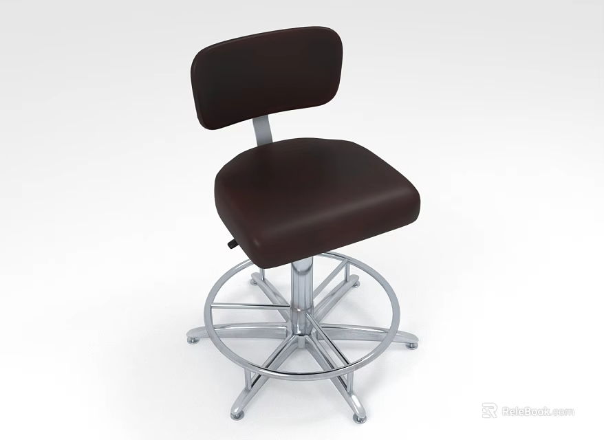 Modern Dark Brown Leather Swivel Bar Stool With Silver Metal Base Design 3d model 