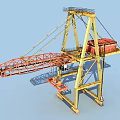 Sturdy Yellow Industrial Crane With Metal Frame Structure And Red Boom Operating Platform