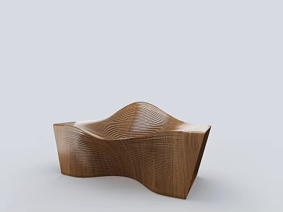Wooden Public Chair With Wavy Design And Natural Wood Grain Texture 3d model