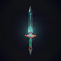 Mythical Glowing Sword Weapon Featuring Blue Light Smoke Effects And Red Hilt With Gemstone Details
