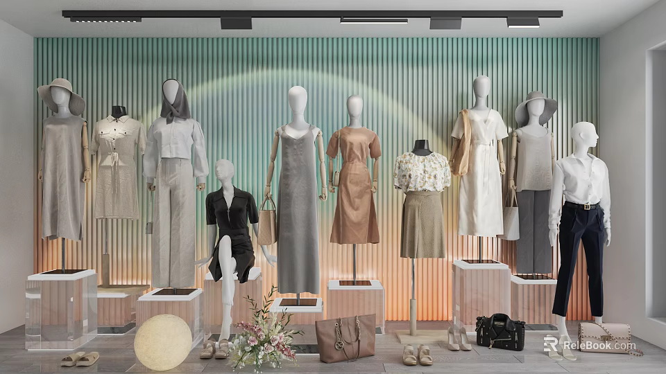 Fashion Models Showcasing Stylish Clothing Outfits With Bags Shoes And Accessories 3d model 