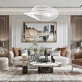 Modern Luxury Living Room Interior With Sofa Coffee Table And Crystal Chandelier