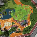 Children's Play Area With Slide Sandpit Colorful Ground Trees And Circular Track