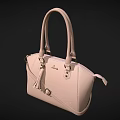 Beige Leather Handbag Featuring Embossed Pattern Top Handles And Detachable Strap 3d model