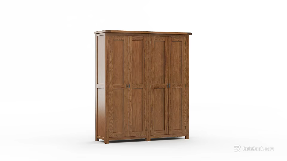 Traditional Oak Wooden Wardrobe With Four Doors Classic Design 3d model 