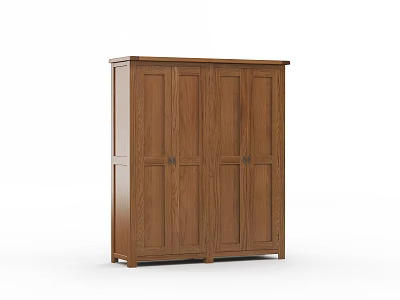 Traditional Oak Wooden Wardrobe With Four Doors Classic Design 3d model