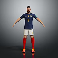 French Football Player In Blue Jersey Number 9 With White Shorts And Red Socks