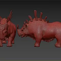Colorful Triceratops Creature Models With Horns Spiked Backs And Vibrant Colors