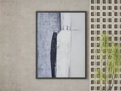 Modern Abstract Wall Art With Black Frame On Gray Wall And Green Plant 3d model