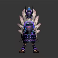 Fantasy Game Movie Character Armored Bird With Purple Black Armor White Pink Wings And Horned Head