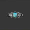 Elegant Silver Ring With Blue Green Gemstone And Curved Pattern Beaded Edge Design 3d model