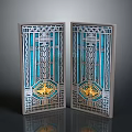 Two Decorative Doors With Blue Gold Eagle Motifs And Intricate Geometric Patterns 3d model