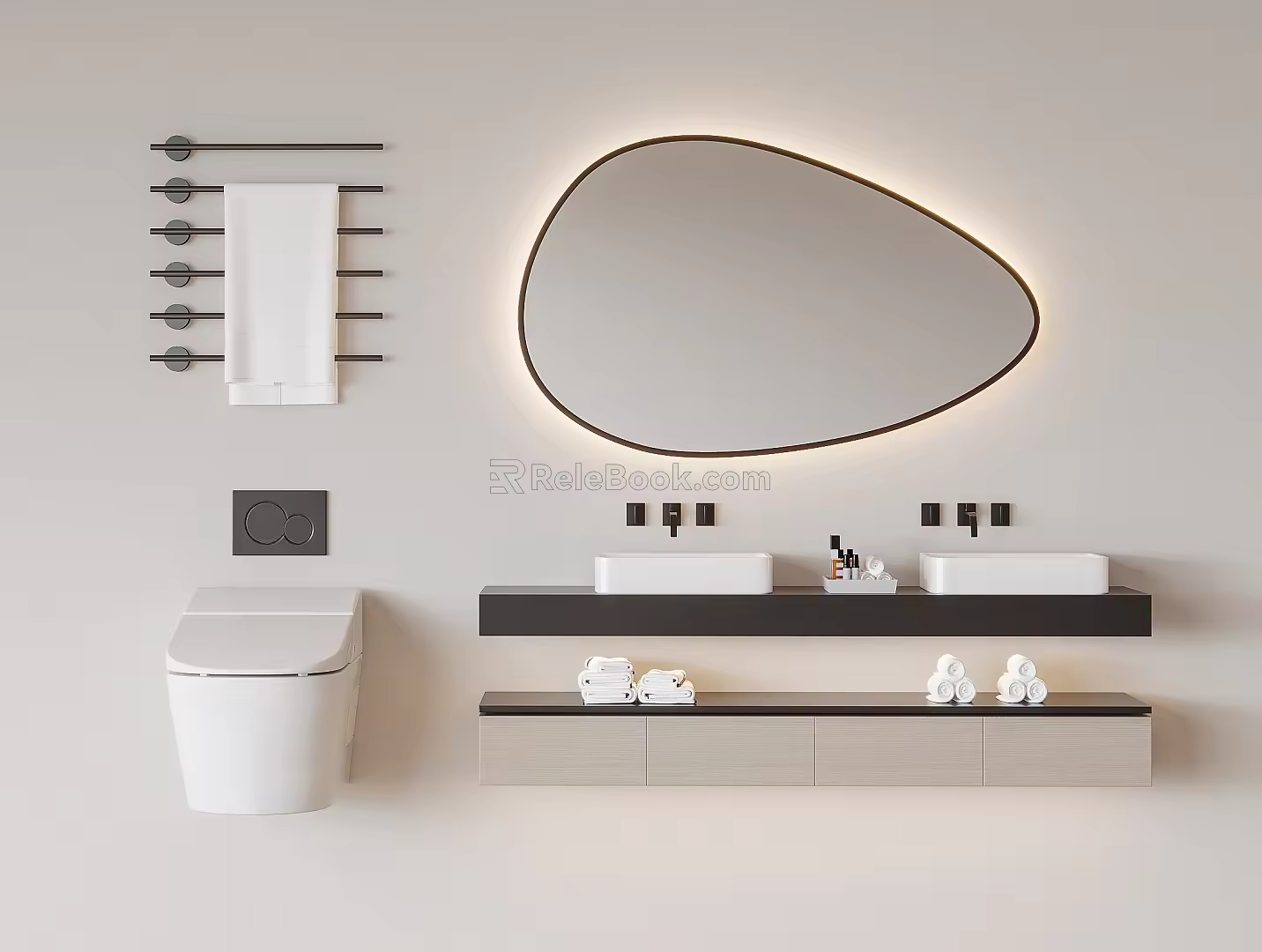 Modern washbasin toilet towel rack combination 3d model
