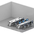 Modern Control Room Interior Setup With Control Desks Multiple Monitors And Ergonomic Chairs 3d model