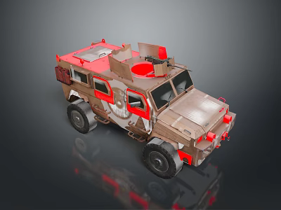 Military Themed Tank With Brown Armor Red Accents And Turret Structure 3d model