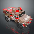 Military Themed Tank With Brown Armor Red Accents And Turret Structure