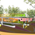 Kids Play Area with Colorful Slide Trees Track and Play Structures