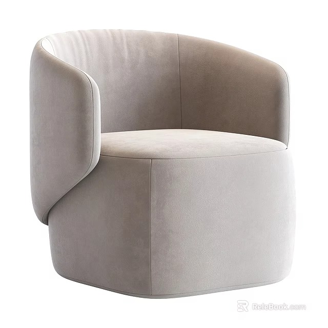 Light Gray Velvet Leisure Chair With Modern Rounded Armrests And Comfortable Design 3d model 