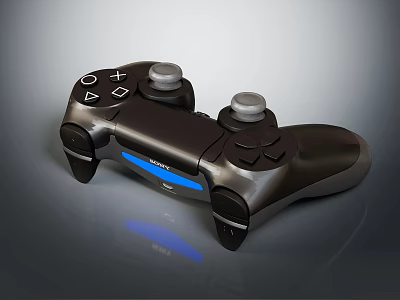 Black Game Controller Entertainment Device With Joysticks Buttons And Blue Light 3d model