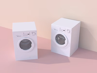 Two White Front Loading Washing Machines on Soft Pink and Beige Pastel Background 3d model